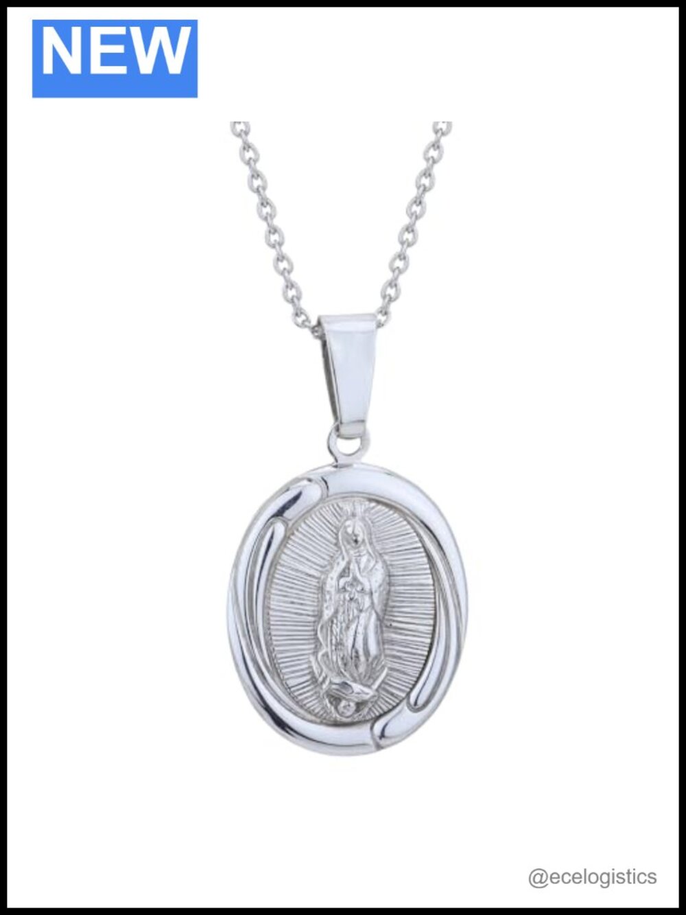 925 Sterling Silver Rhodium Plated Our Lady of Guadalupe Medal Pendant Necklace